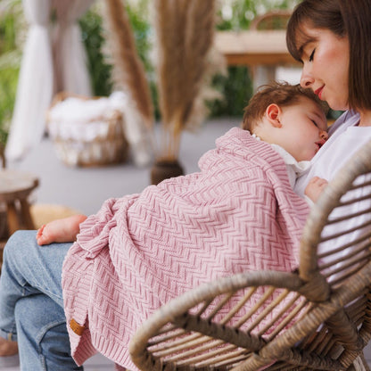 baby blanket organic cotton knitted -pink