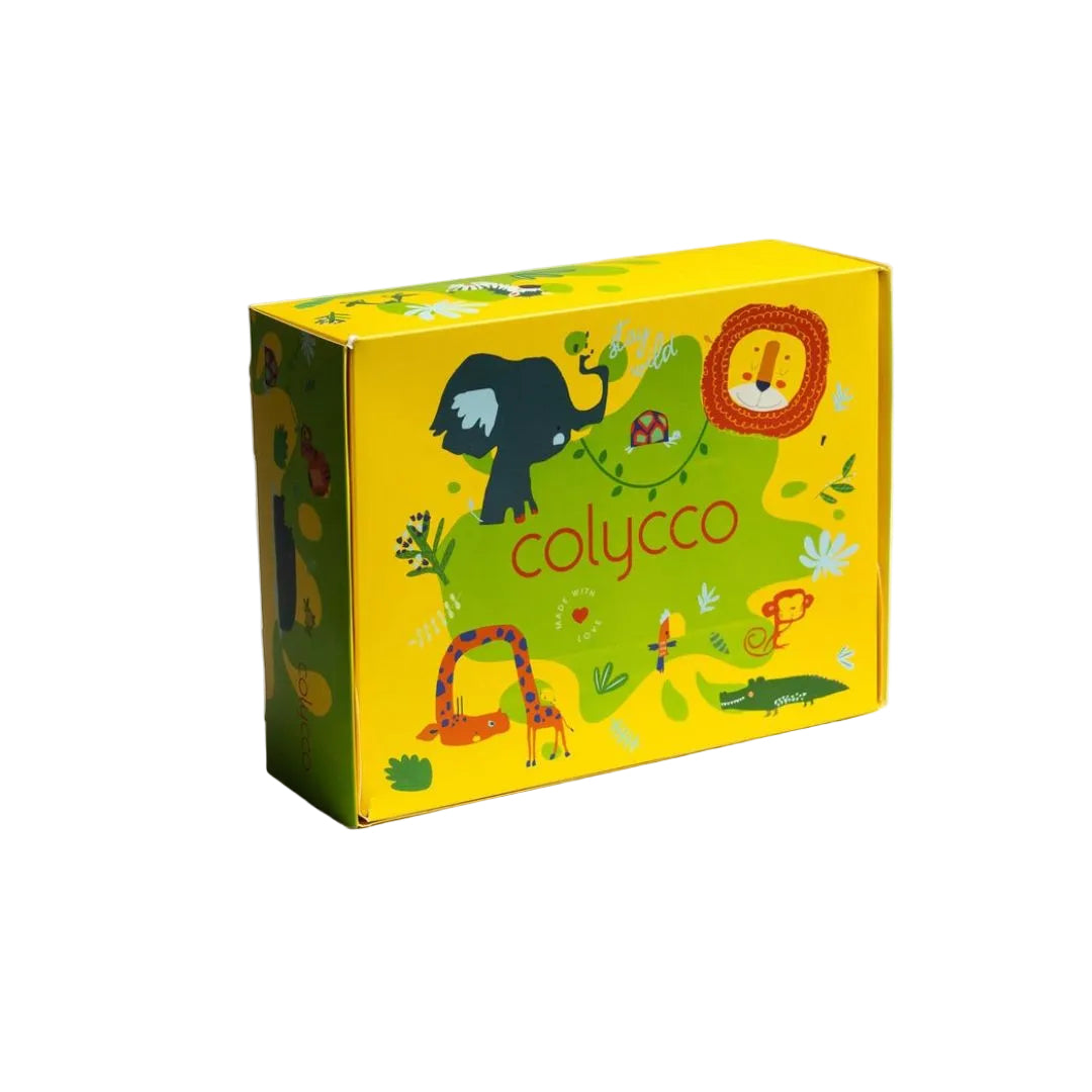 Colycco Fruity Hands Box featuring colorful, fruit-scented liquid hand soap bottles for children.