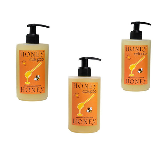 Colycco Honey Bee Box bath set including honey-infused body wash and shampoo bottles for children.