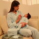 Babybuzz green velvet matching mommy and me pajama set (Size Large) with dot print, featuring nursing-friendly pajamas and newborn sleepsuit.