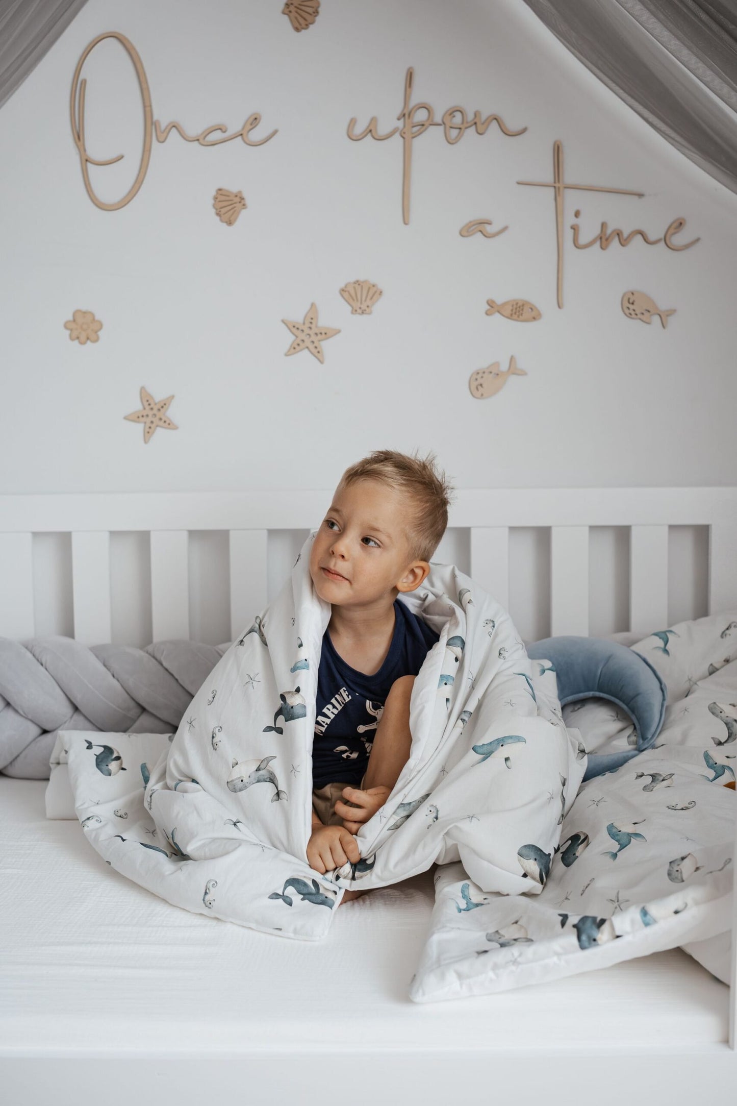 KOELL: Premium Bedding Set with Integrated Filling - Whales Print