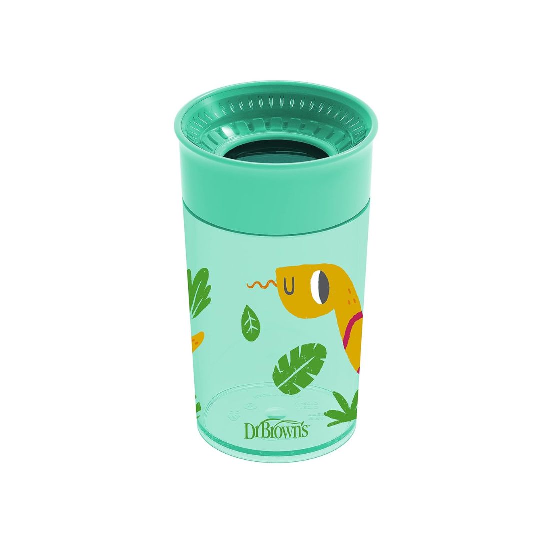 Dr. Brown’s 10oz Green Cheers360 spoutless training cup with a clear silicone leak-proof valve.