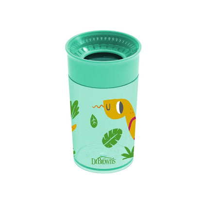 Dr. Brown’s 10oz Green Cheers360 spoutless training cup with a clear silicone leak-proof valve.