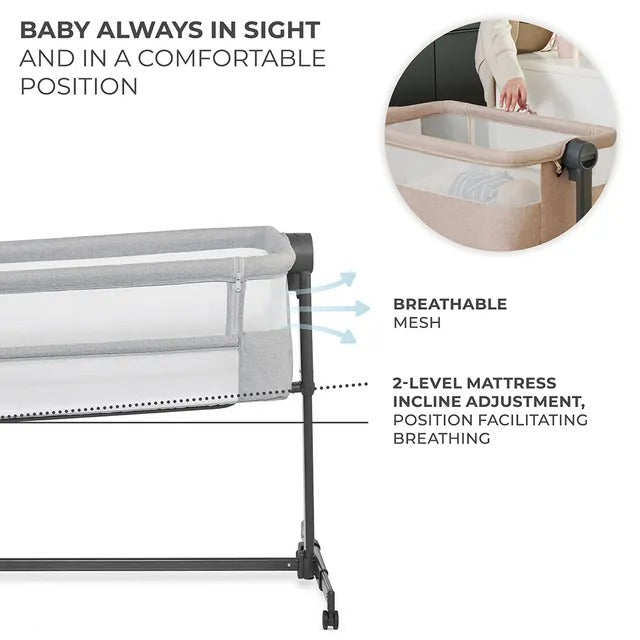 2-in-1 Neste Up 2 Bedside Crib - Light Grey