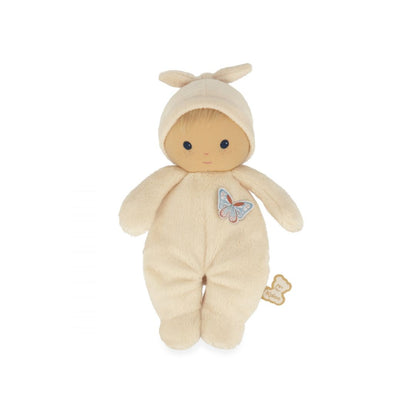 Kaloo Bébé Jasmin 24cm cream fabric doll with blue eyes and butterfly embroidery.
