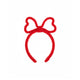 Red plush headband for children featuring a double heart-shaped bow design on a white background.