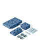 MODU Curiosity Set in Deep Blue and Sky Blue showing foam blocks and wheels ready for building.