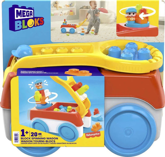 Fisher-Price Mega Bloks Block Spinning Wagon - Roll Along Fun with Building Blocks!