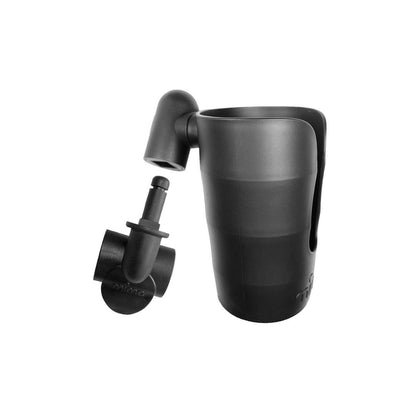 Mima Stroller Cup Holder with attachment clip mounted on a stroller frame holding a reusable water bottle.Babybuzzlebanon