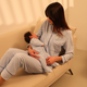Babybuzz Lebaon soft blue velvet matching mommy and me pajama set with dot print, featuring size small nursing-friendly pajamas and newborn sleepsuit with hat.