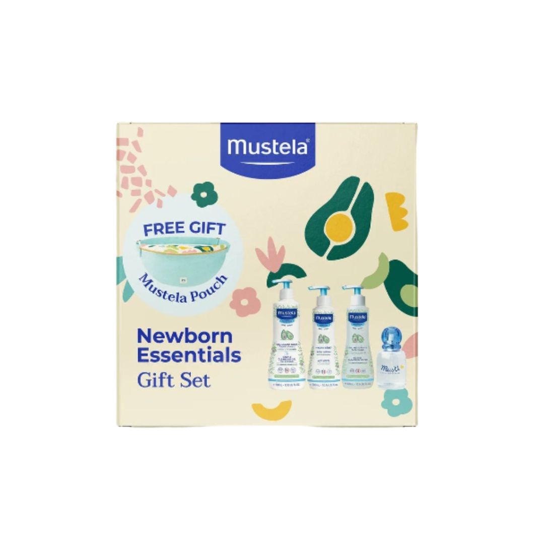 Mustela newborn essentials gift set packaging on a white background