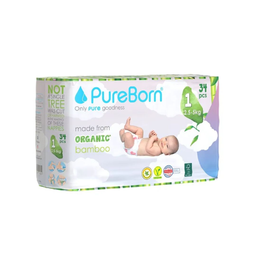 Pureborn Single Pack Nappies Size 1 - 2.5-5kg - Design May Vary