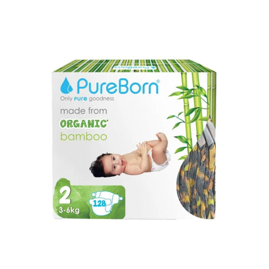 Pureborn  Organic Nappies - Size 2 - S - 3-6 kg - 128 Count