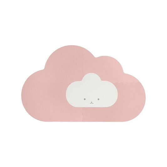 Pastel Pink cloud-shaped Quut playmat made of soft EVA foam puzzle pieces for baby playtime.