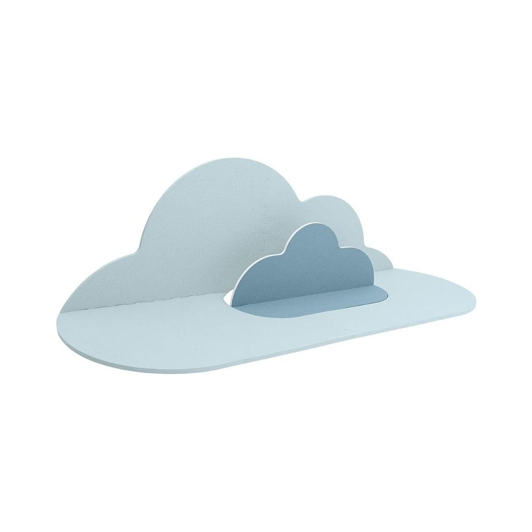 Large light blue and dark blue cloud-shaped EVA foam puzzle playmat by Quut.