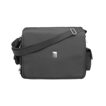 Black Ryco Deluxe Messenger Diaper Bag with adjustable strap and internal organizational pockets.