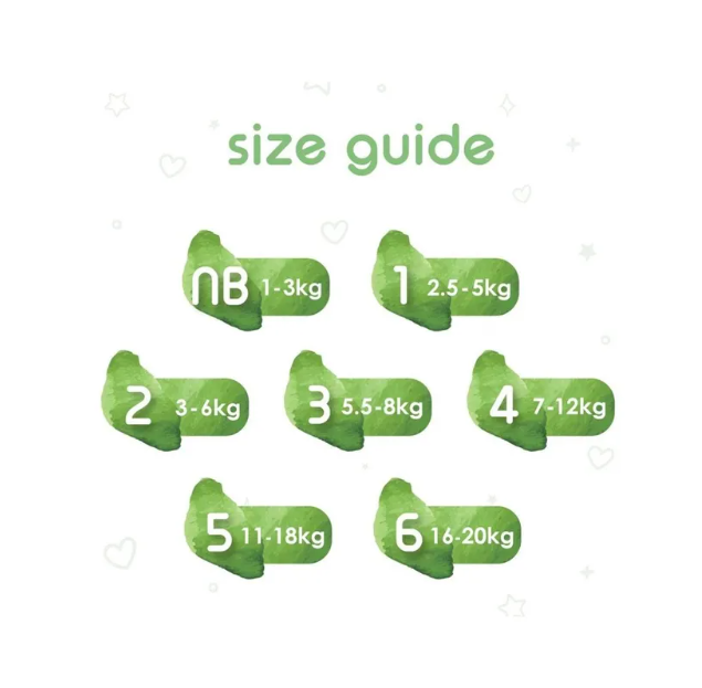 Pureborn  Organic Nappies - Size 2 - S - 3-6 kg - 128 Count