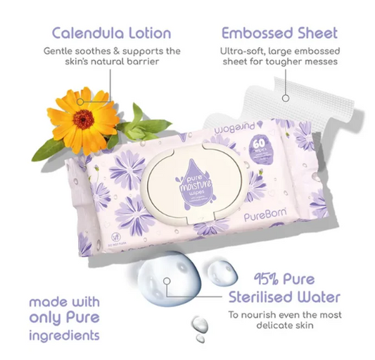 Pureborn Pure Moisture Wipes - 60 Pcs