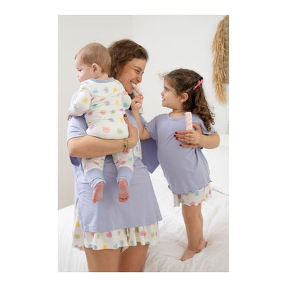 TeeJayz "Candy Heart" print bamboo zippy in 6-9 months with fold-over mittens.