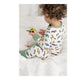 Cars" print bamboo baby zippy in 9-12 months size showing convertible foot cuffs for walkers and a double-sided zipper.