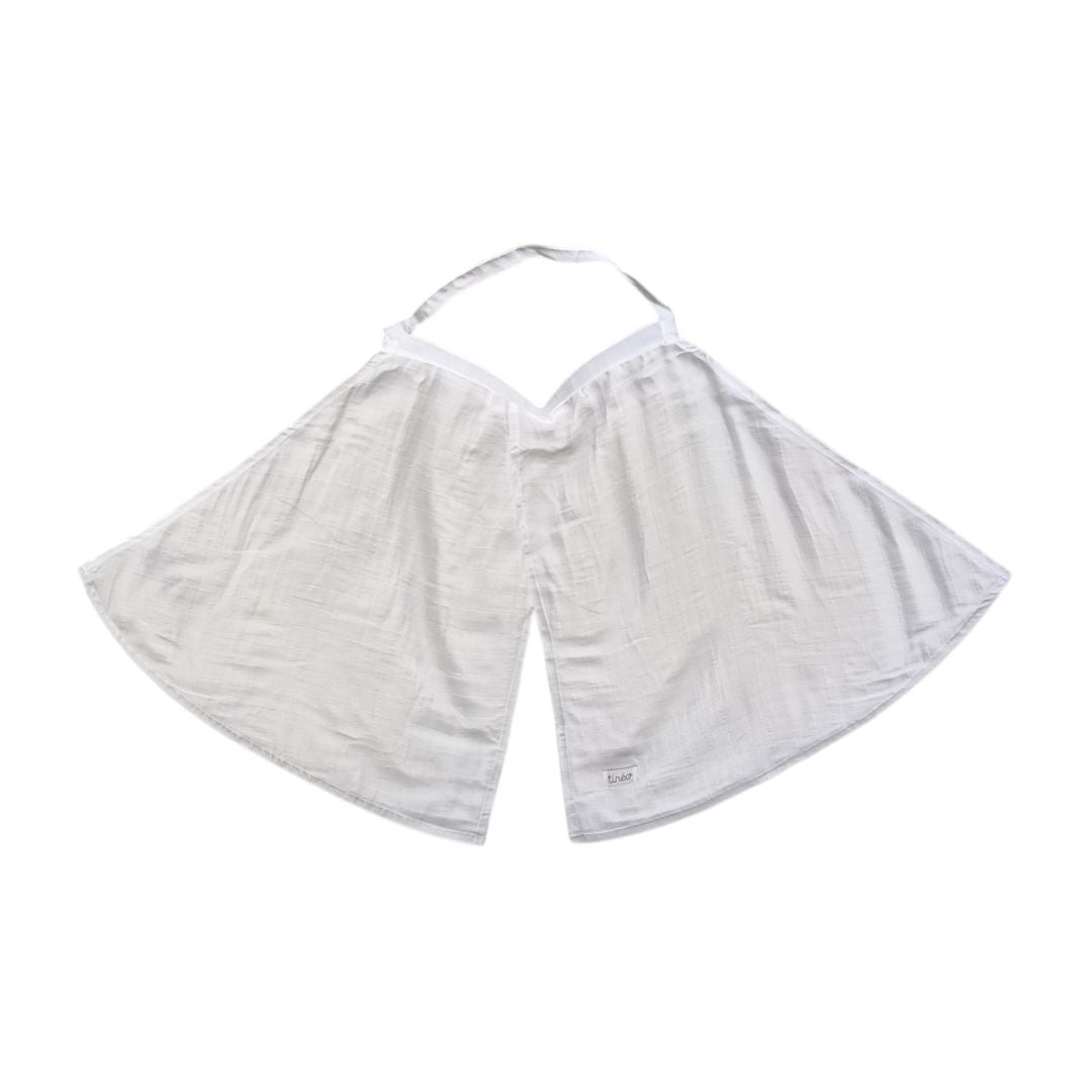 White cotton Tinéo nursing scarf for discreet breastfeeding, featuring a breathable and adjustable design.