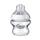 Tommee Tippee Closer to Nature feeding bottle with clear silicone slow flow teat and ergonomic grip.