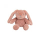 A plush beige rabbit rocking chair for toddlers with a light-colored solid wood rocking base and matching handles.