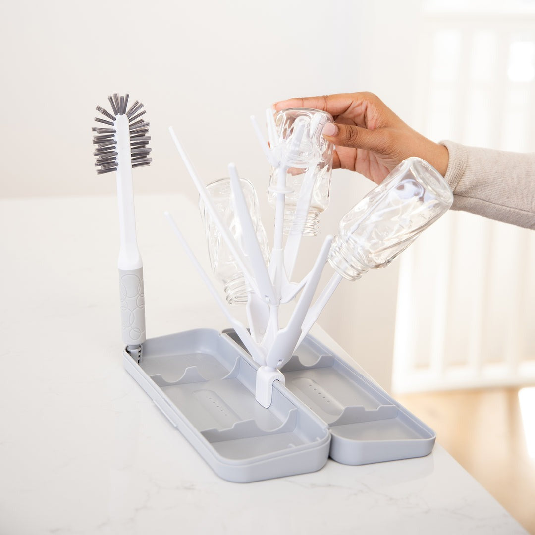 On-the-go drying rack and brush