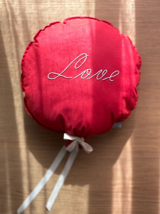 Red Embroided Round Balloon Pillow