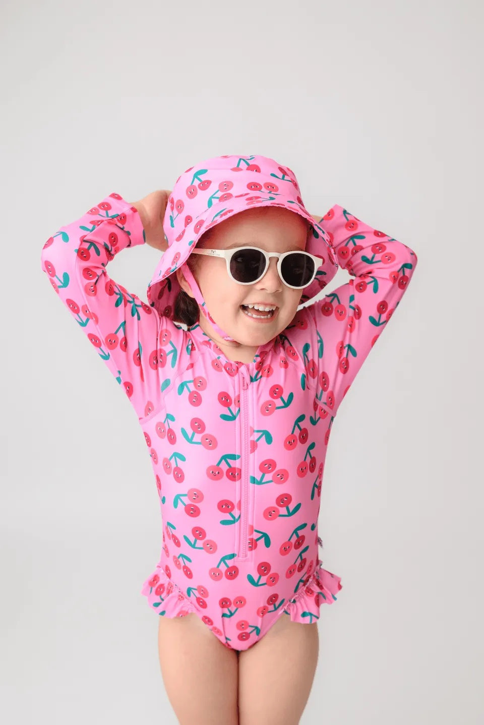 Zoocchini - Girls Long Sleeve Swimsuit - UPF 50+ - Cherry 12-24M