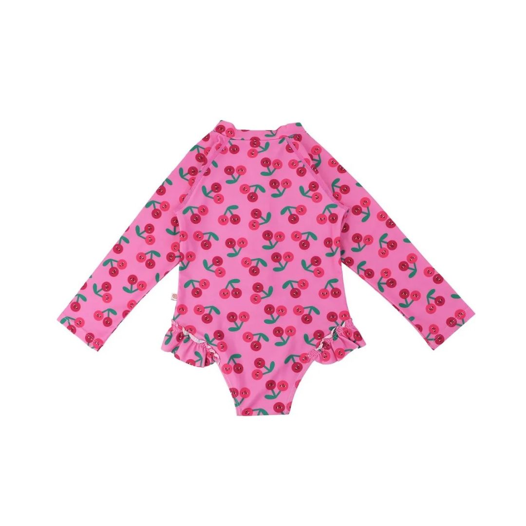 Zoocchini - Girls Long Sleeve Swimsuit - UPF 50+ - Cherry 12-24M