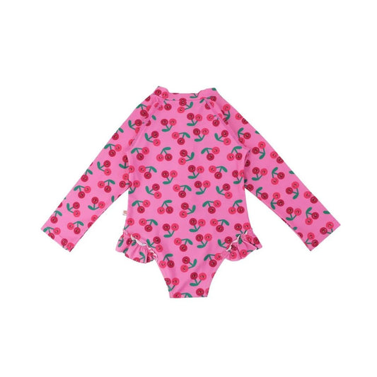 Zoocchini - Girls Long Sleeve Swimsuit - UPF 50+ - Cherry 12-24M