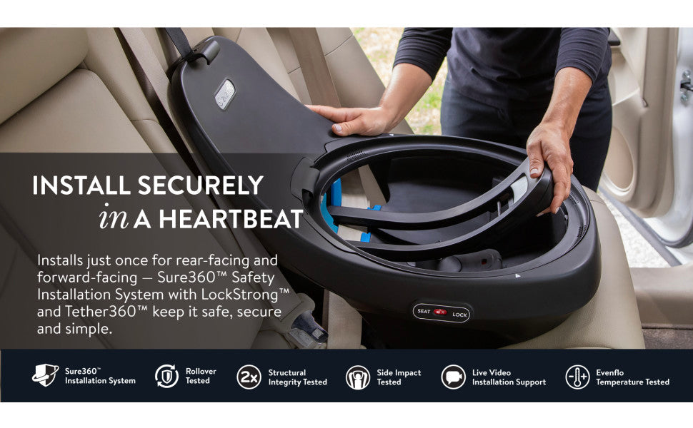 Evenflo Revolve360 Slim 2-in-1 Rotational Car Seat with SensorSafe obsidian black