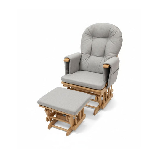 Miila: Canvas Nursing Chair – Light Grey with Natural Wood Rocker