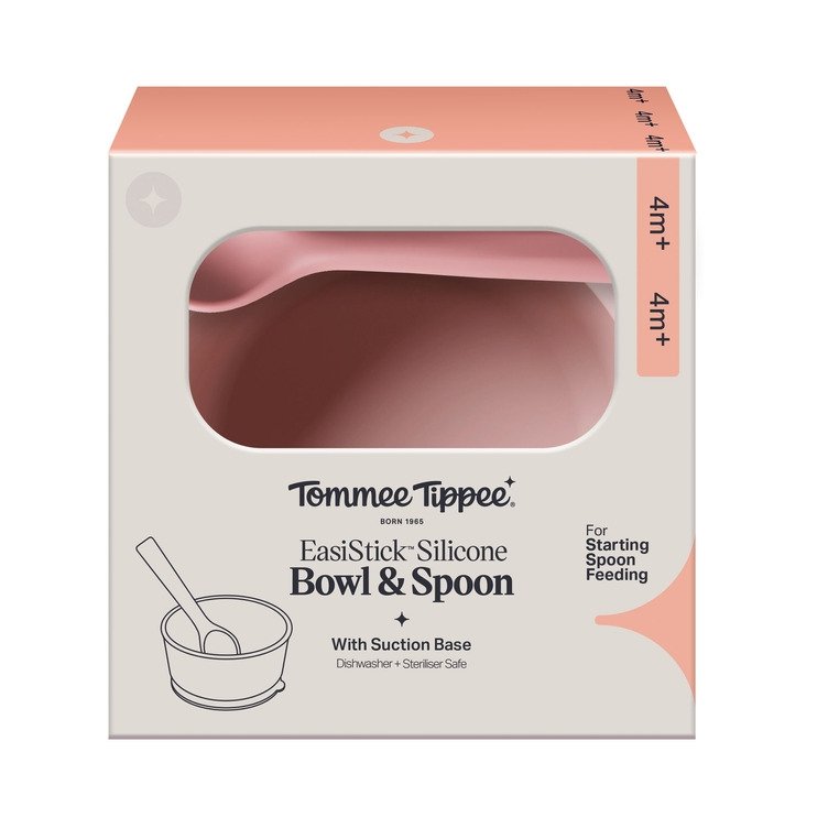 Tommee Tippee Easistick Silicone Bowl & Spoon (4m+) – Pink