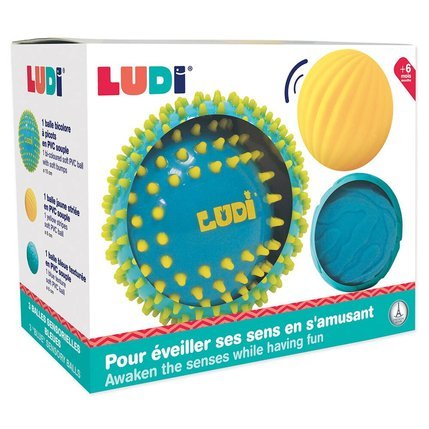 LUDI: 3 Blue Sensory Balls Set (6+ Months)