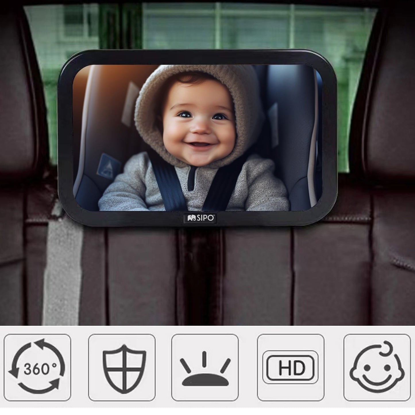 SIPO: Rear Seat Baby Car Mirror (360° Rotation)
