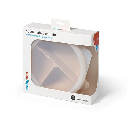 Silicone Suction Plate With Lid -Beige