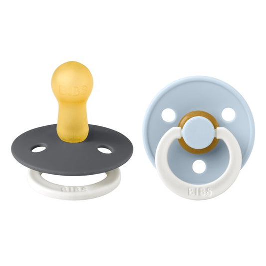 BIBS: Pacifier Original COLOUR Latex - Iron GLOW / Baby Blue GLOW (2 Pack)
