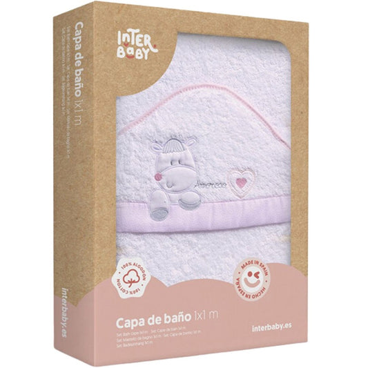 Interbaby Bath Towel Loving Heart White Pink