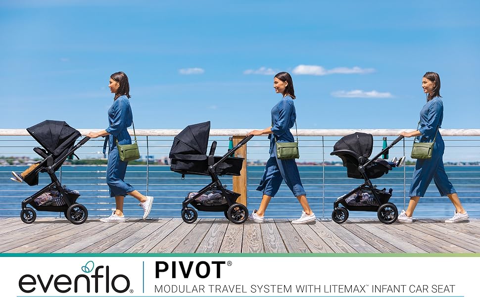Evenflo Pivot Modular Travel System with LiteMax Infant Car Seat Casual Gray
