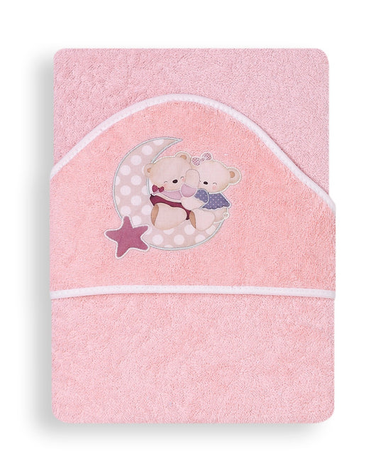 Interbaby Bath Towel Teddy With Moon Pink