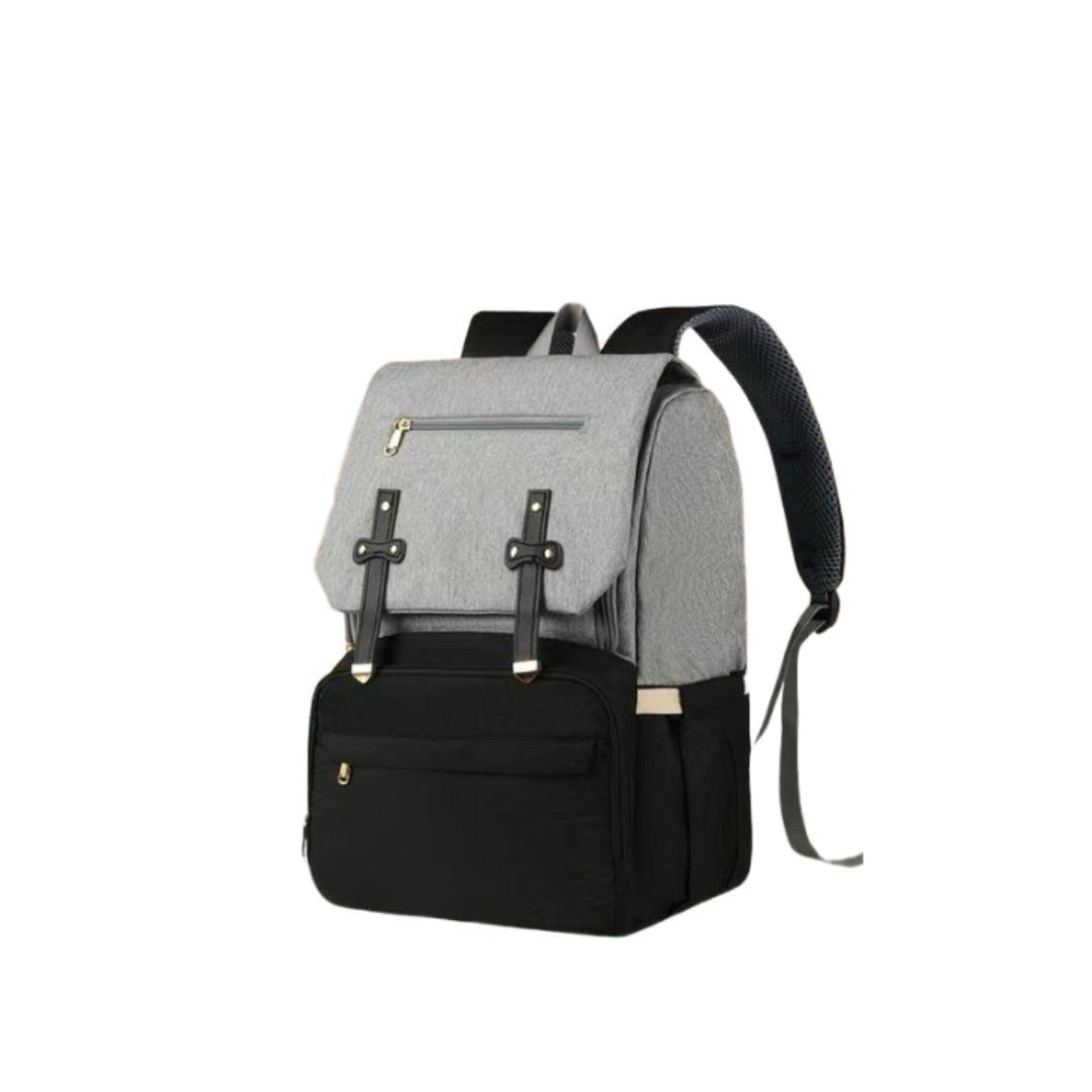 Two-tone gray and black backpack on a white background