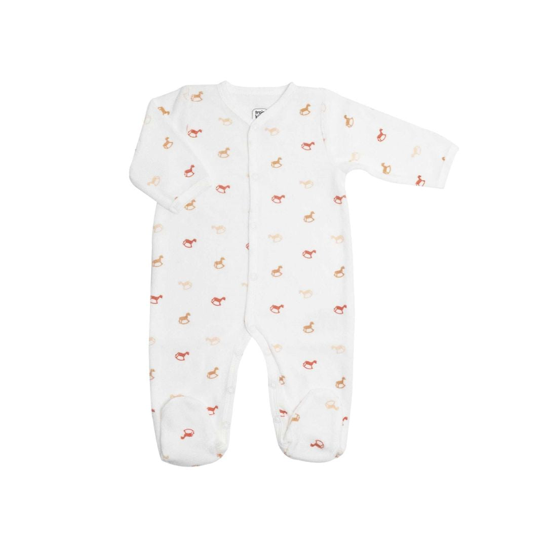 Trois Kilos Sept Horse Rocker Footed Sleepsuit – Ecru (6 Months)