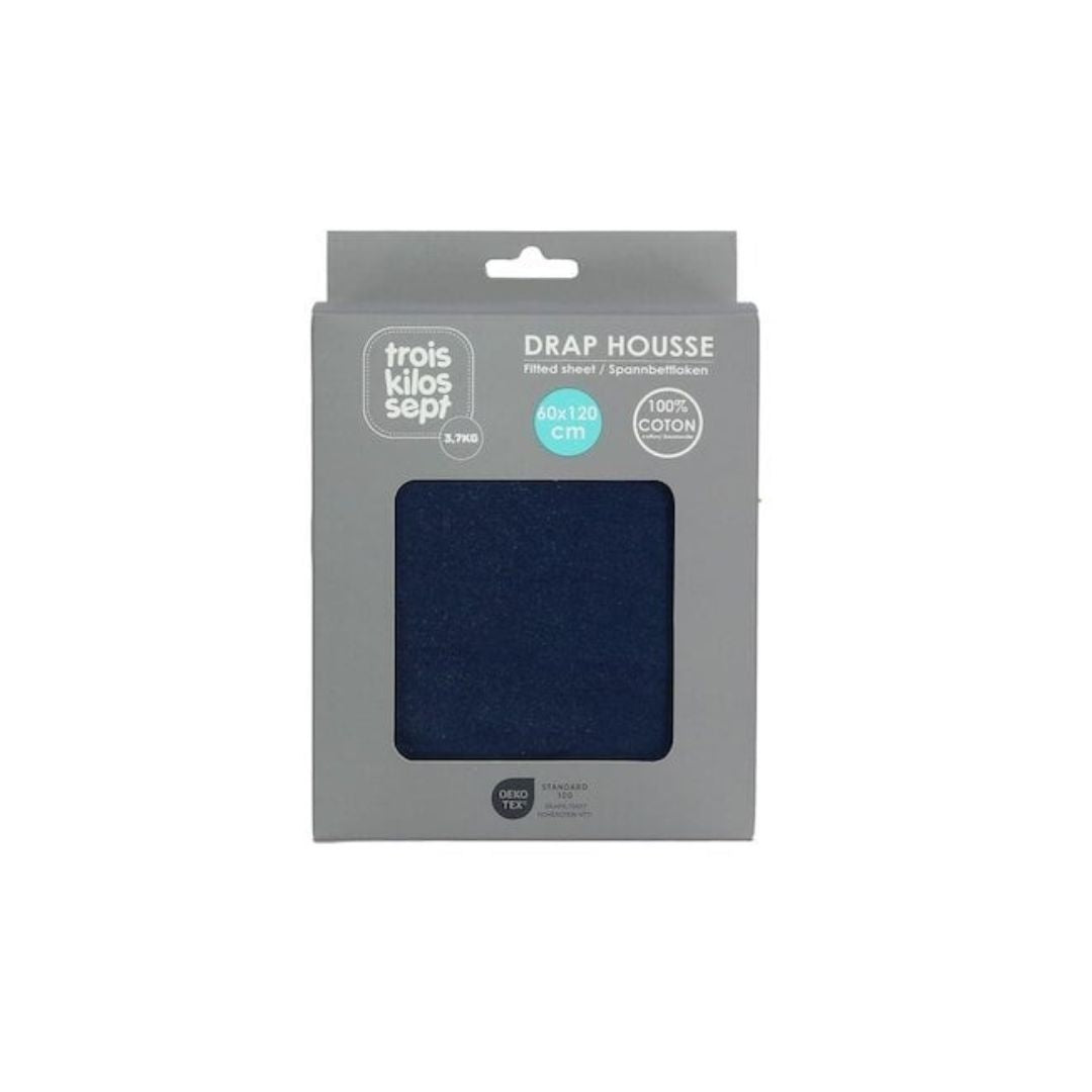 Trois Kilos Sept Fitted Crib Sheet – Marine Blue (70 x 140 cm)