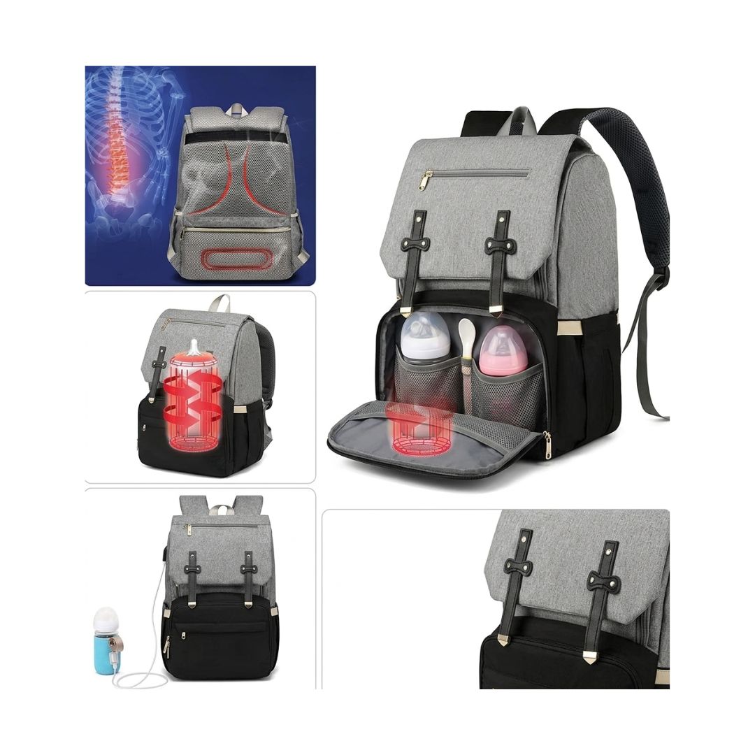 Multi-Functional Diaper Backpack – Grey & Black