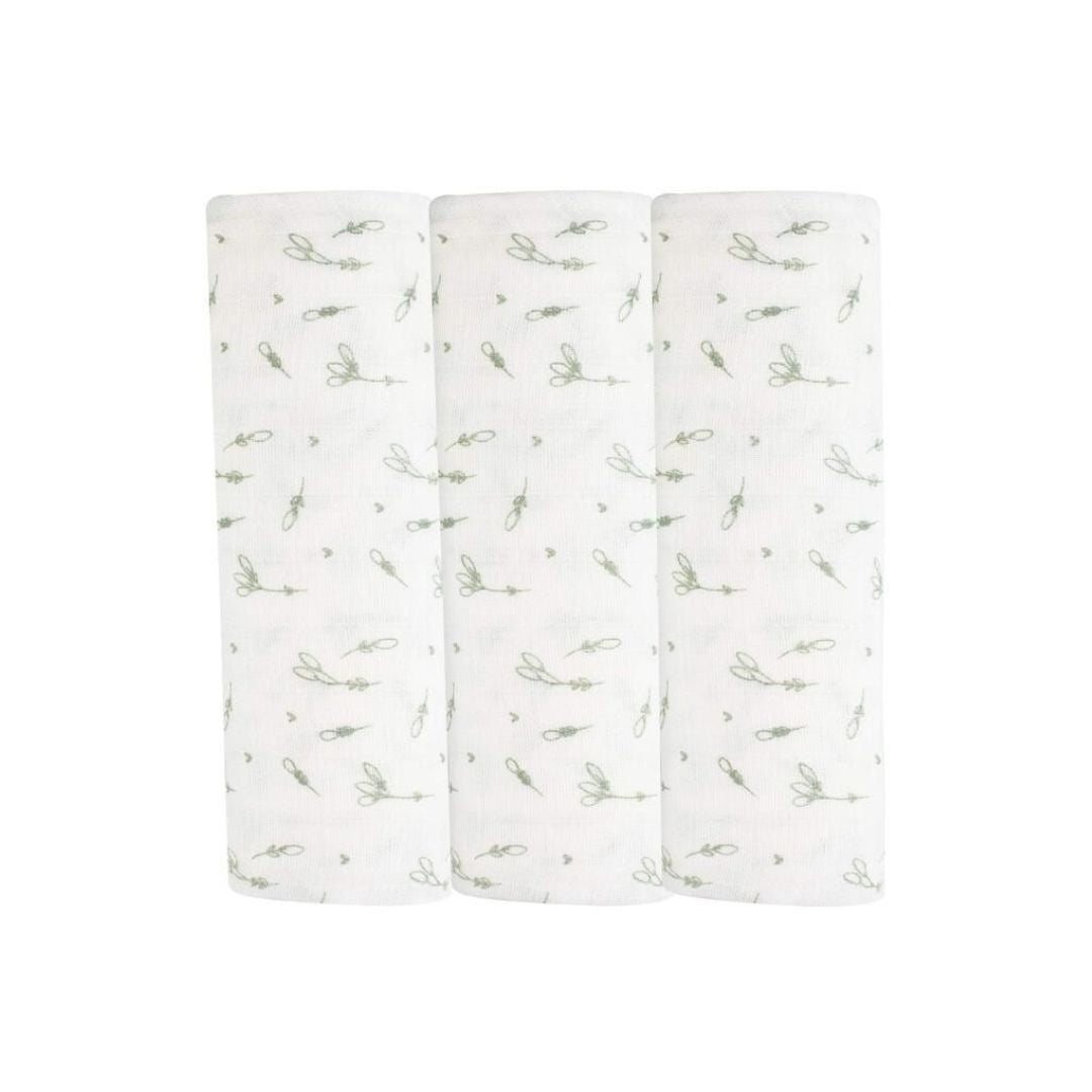 Three folded fabric swatches with a subtle pattern on a white background