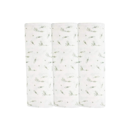 Three folded fabric swatches with a subtle pattern on a white background