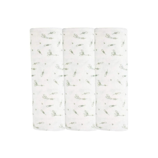 Three folded fabric swatches with a subtle pattern on a white background