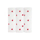 Three white socks with red heart patterns on a white background